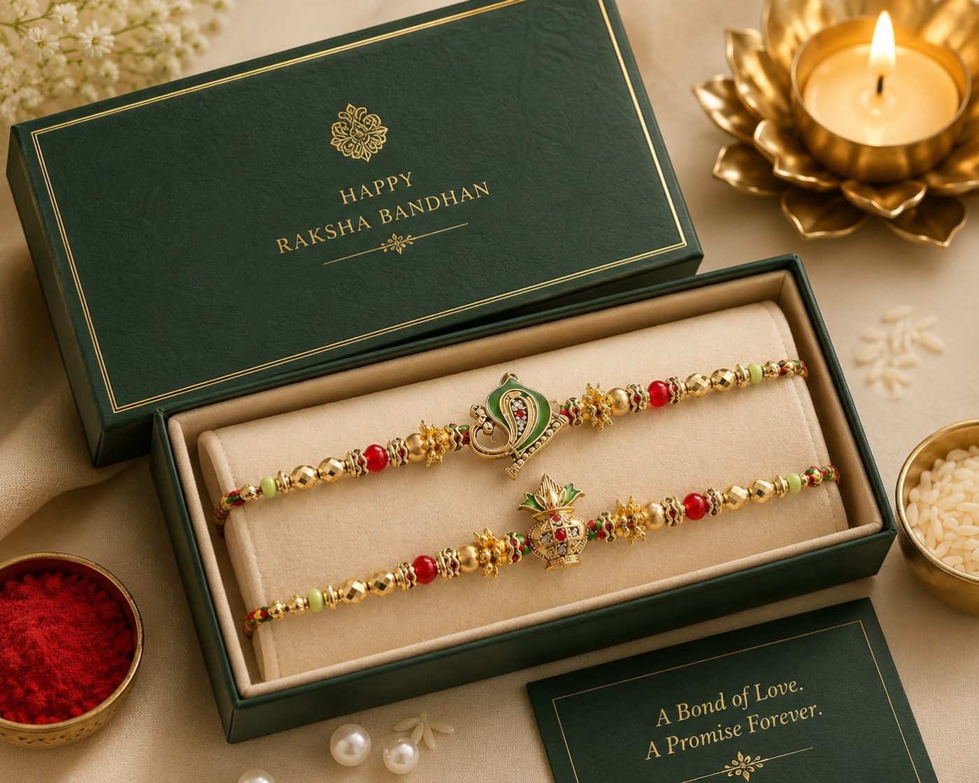 Premium Kundan Rakhi Set | Handcrafted Designer Rakhi Set of 2