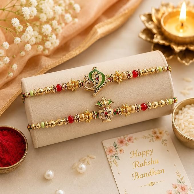 Premium Kundan Rakhi Set | Handcrafted Designer Rakhi Set of 2 — photo 2