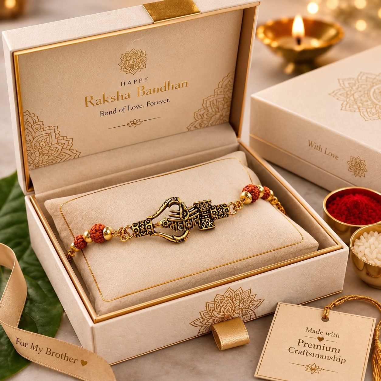 Premium Rudraksha Bracelet Rakhi | Handcrafted Designer Rakhi